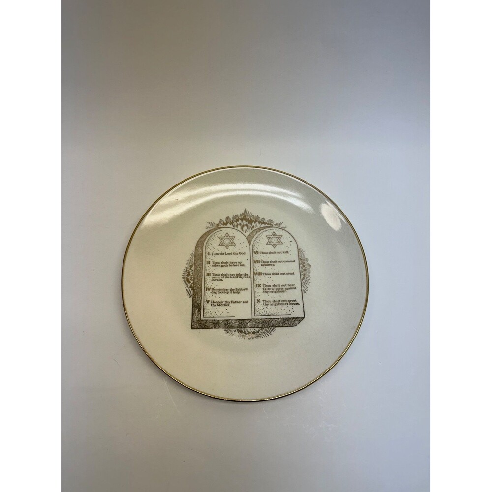 Vintage Ten Commandments Decorative Plate 22K Gold Trim Made in USA Religious
